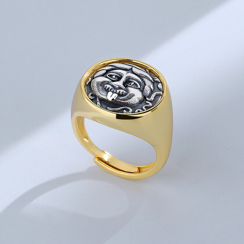 Bague épaisse avec pièce de monnaie grecque Medusa R1076