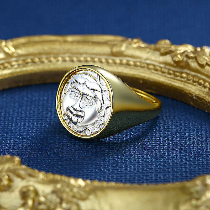 Bague épaisse avec pièce de monnaie grecque Medusa R1076