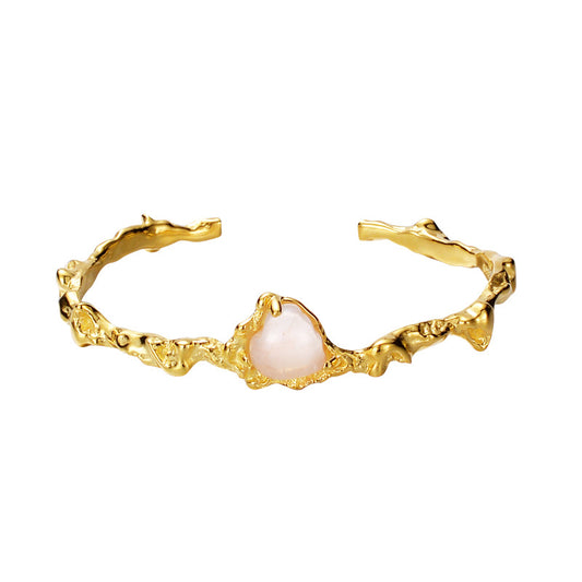Bracelet ouvert froissé coeur agate B1050