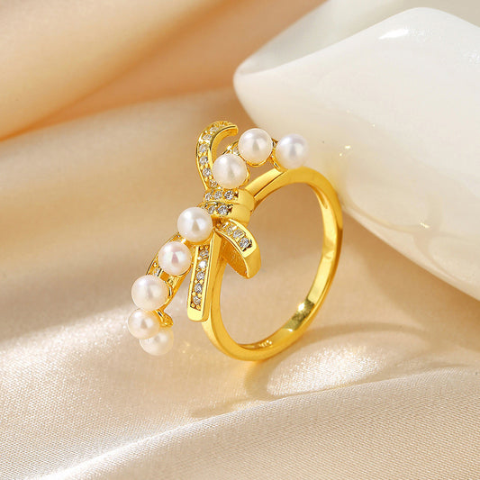 Bague nœud papillon en perles d'eau douce RN1024