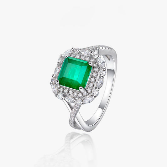 Bague de mariage florale émeraude Lab R1088