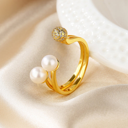 Bague 3 Boules Perle d'Eau Douce RN1009
