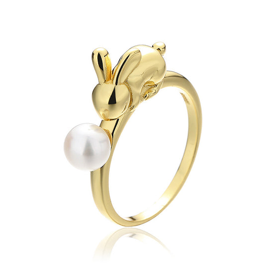 Bague lapin en perles d'eau douce RN1026