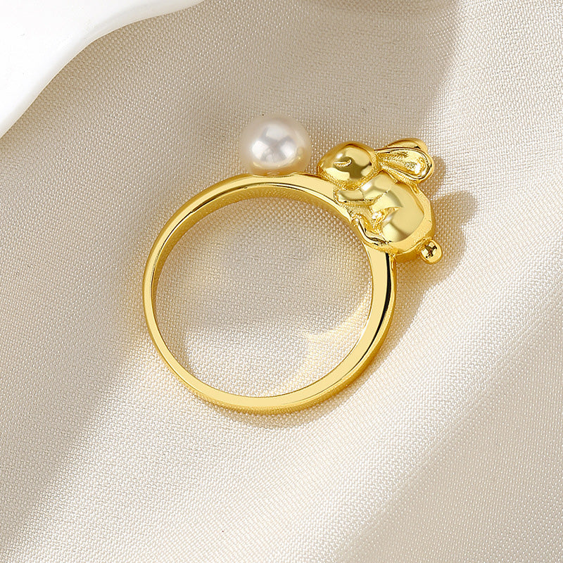 Bague lapin en perles d'eau douce RN1026