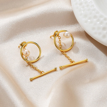 Boucles d'oreilles enchaînées de perles d'eau douce PE1044