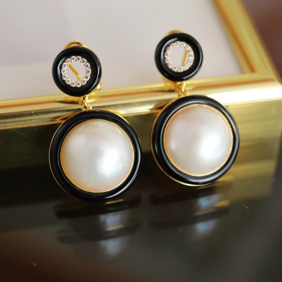 Boucles d'Oreilles Noires Perle d'Eau de Mer 6180