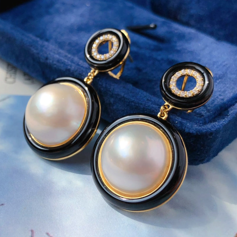 Boucles d'Oreilles Noires Perle d'Eau de Mer 6180