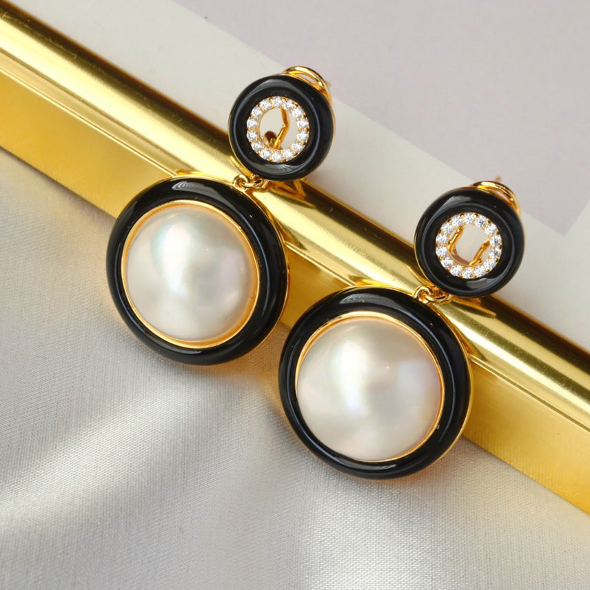 Boucles d'Oreilles Noires Perle d'Eau de Mer 6180