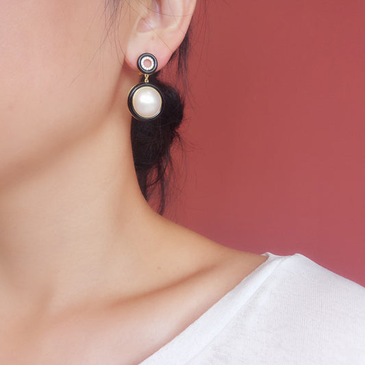 Boucles d'Oreilles Noires Perle d'Eau de Mer 6180