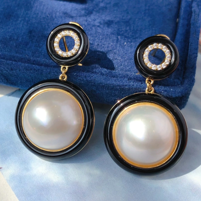 Boucles d'Oreilles Noires Perle d'Eau de Mer 6180
