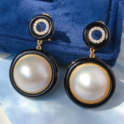 Boucles d'Oreilles Noires Perle d'Eau de Mer 6180