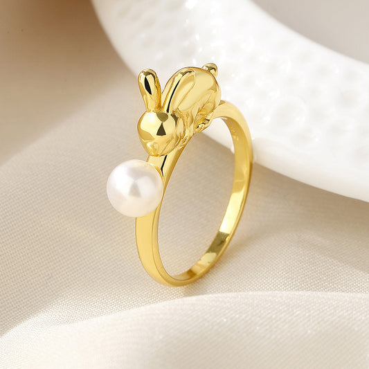 Bague lapin en perles d'eau douce RN1026
