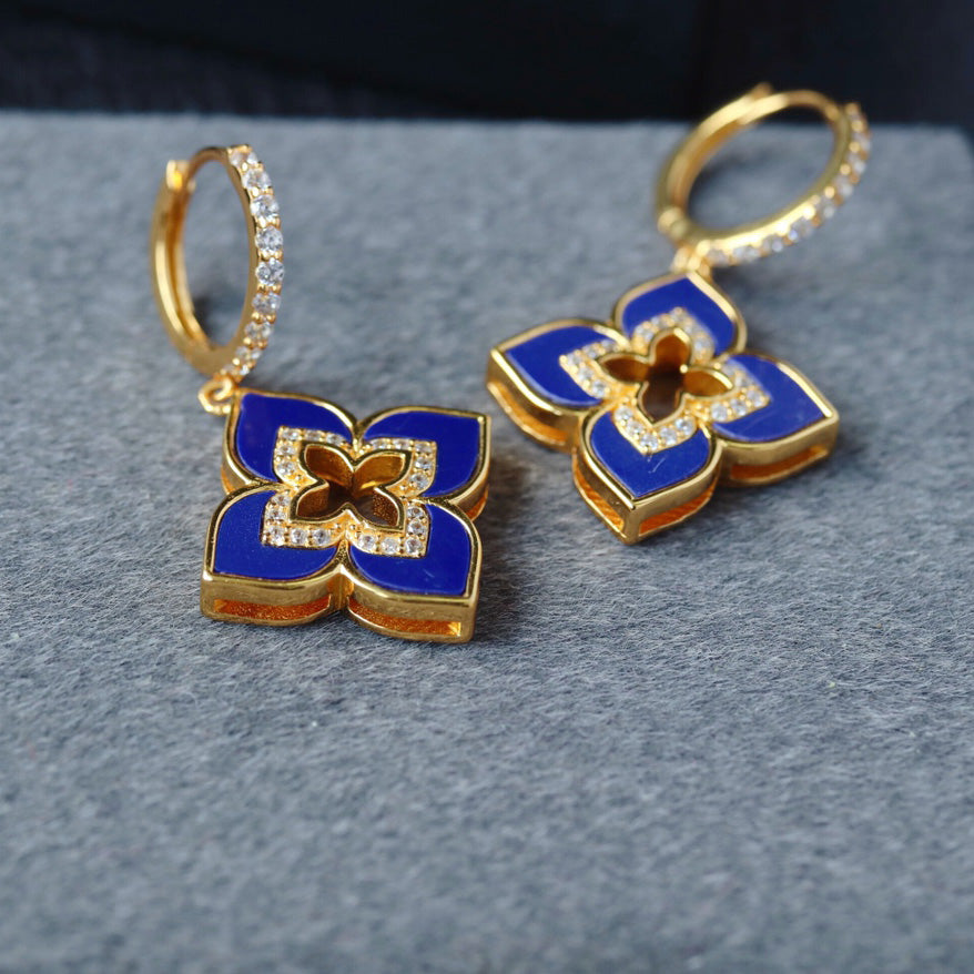 Boucles d'oreilles pendantes trèfle bleu 6202