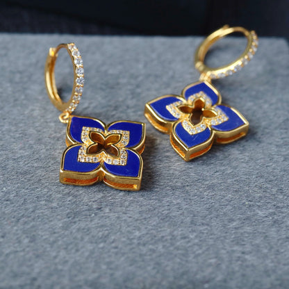 Boucles d'oreilles pendantes trèfle bleu 6202