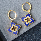 Boucles d'oreilles pendantes trèfle bleu 6202