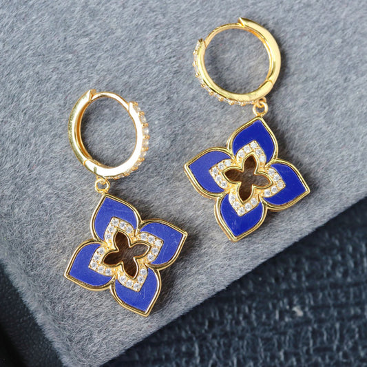 Boucles d'oreilles pendantes trèfle bleu 6202