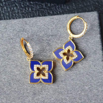 Boucles d'oreilles pendantes trèfle bleu 6202