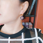 Boucles d'oreilles pendantes trèfle bleu 6202