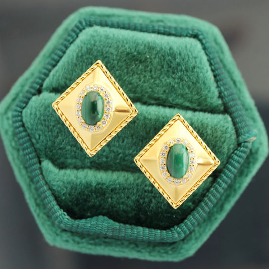 Boucles d'oreilles Losange Malachite 6280