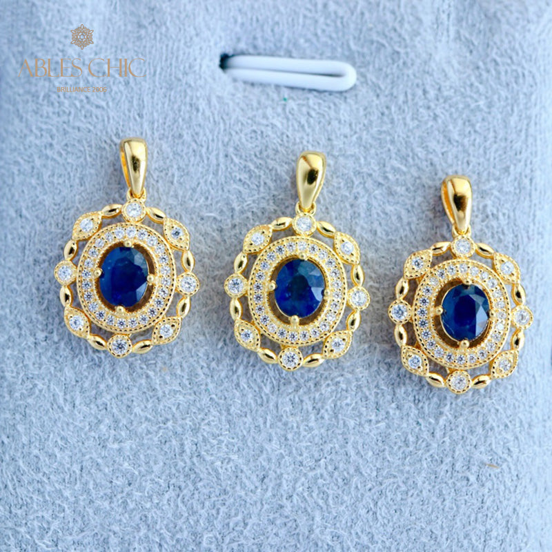 Pendentif Halo Floral Saphir 6285