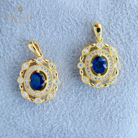 Pendentif Halo Floral Saphir 6285