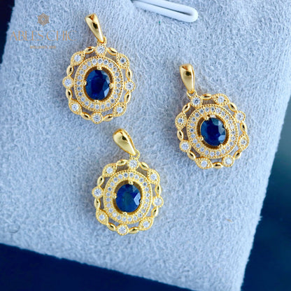 Pendentif Halo Floral Saphir 6285