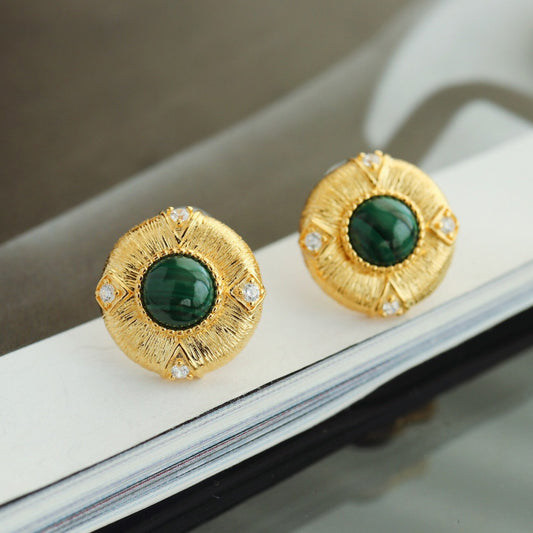 Boucles d'oreilles soyeuses malachite 6293