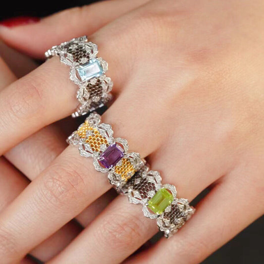 Bague en dentelle avec pierres précieuses naturelles 6305