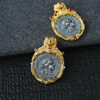 Pendentif pièce de monnaie romaine cadre lion 6339