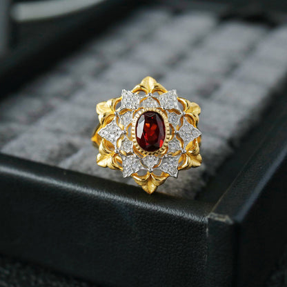 Bague ajourée florale grenat 6364