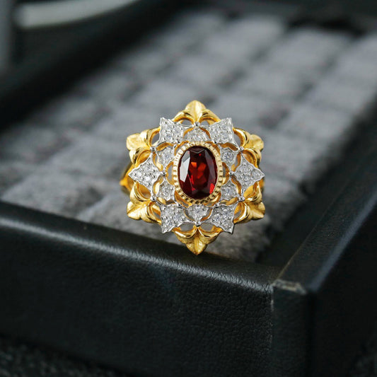 Bague ajourée florale grenat 6364