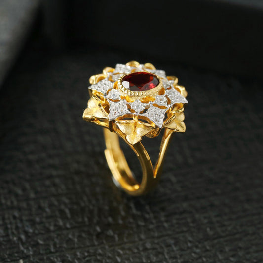 Bague ajourée florale grenat 6364