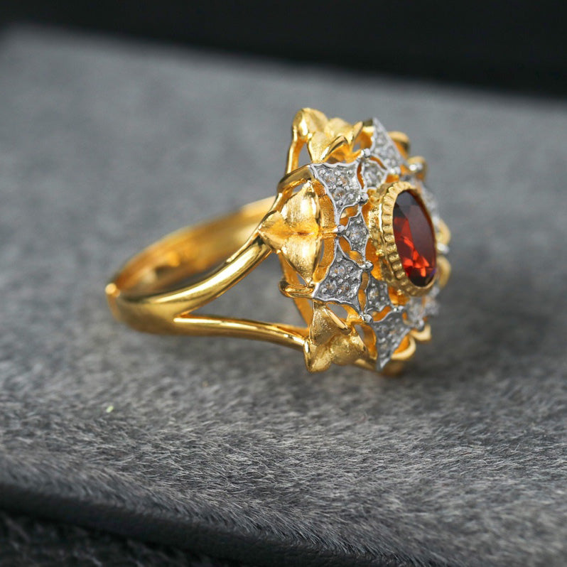 Bague ajourée florale grenat 6364