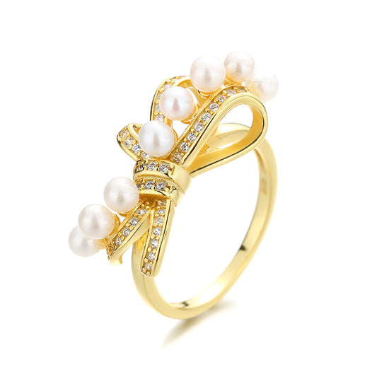Bague nœud papillon en perles d'eau douce RN1024