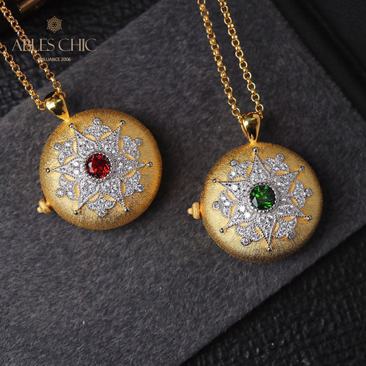 Collier médaillon à pierres précieuses florales 6397