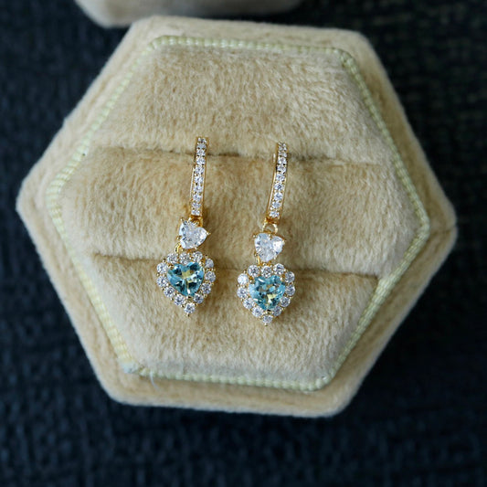 Boucles d'oreilles coeurs aigue-marine naturelle 6435