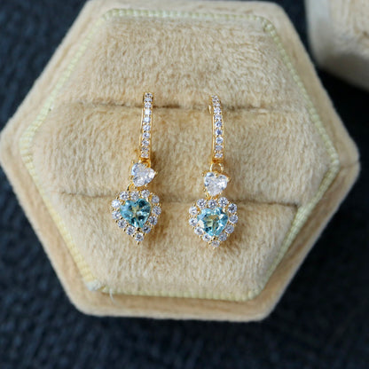 Boucles d'oreilles coeurs aigue-marine naturelle 6435