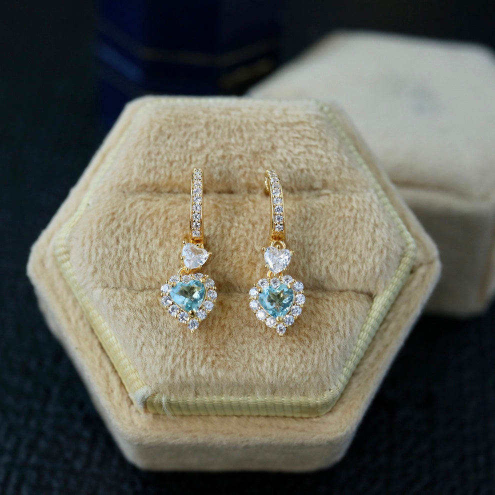 Boucles d'oreilles coeurs aigue-marine naturelle 6435