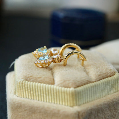 Boucles d'oreilles coeurs aigue-marine naturelle 6435