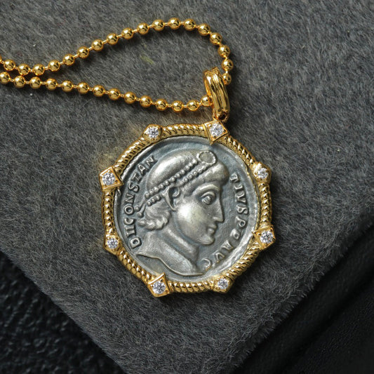 Collier octogone de pièce de monnaie grecque 6445