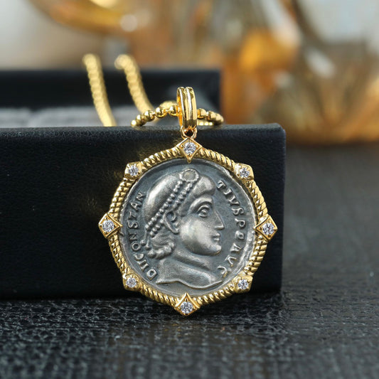 Collier octogone de pièce de monnaie grecque 6445