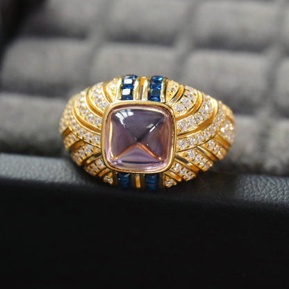 Bague solitaire pavée de pierres précieuses 7099