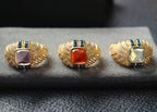 Bague solitaire pavée de pierres précieuses 7099