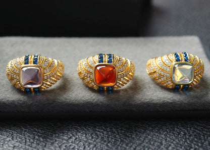 Bague solitaire pavée de pierres précieuses 7099