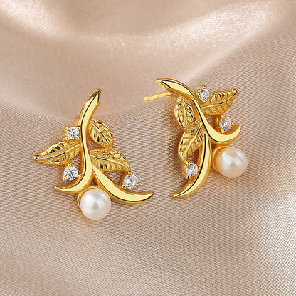 Boucles d'oreilles feuilles de perles d'eau douce PE1039