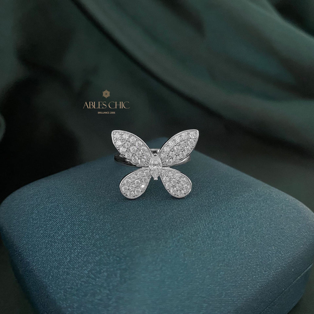 Bague cocktail papillon pavée R1238