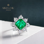 Bague fleur émeraude de laboratoire R0883