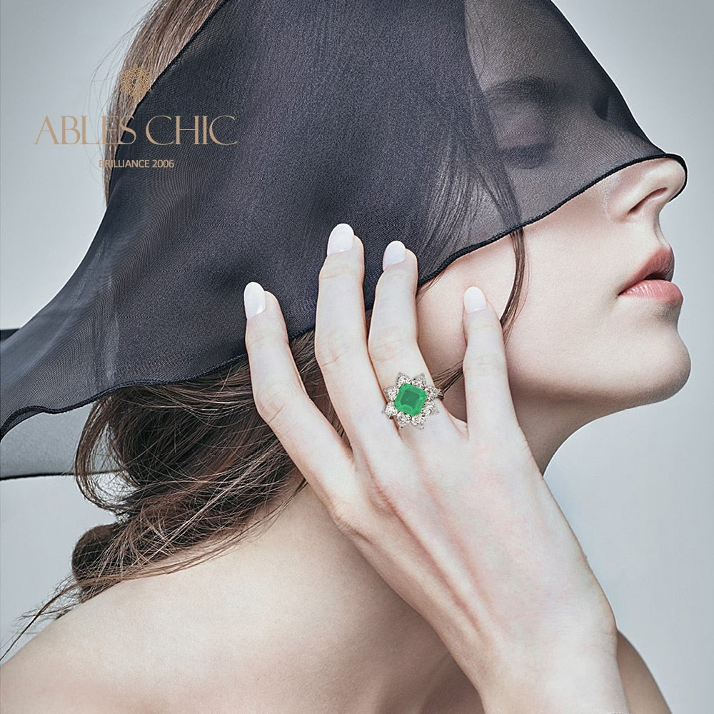 Bague fleur émeraude de laboratoire R0883