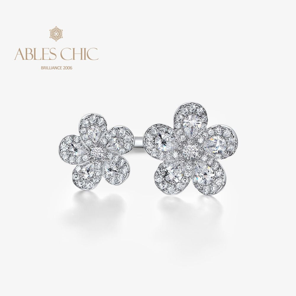 Bague Ouverte Pavée Fleurs R1378
