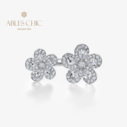 Bague Ouverte Pavée Fleurs R1378